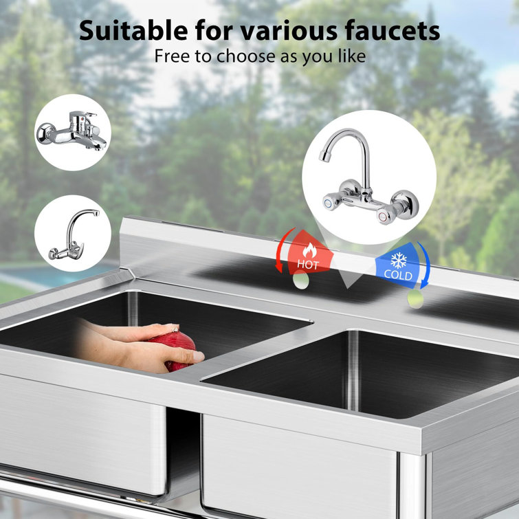 36" Stainless Steel Freestanding Double Bowl Utility Sink