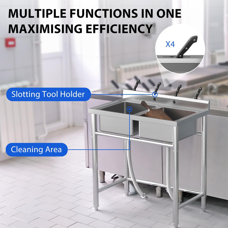 36" Stainless Steel Freestanding Double Bowl Utility Sink