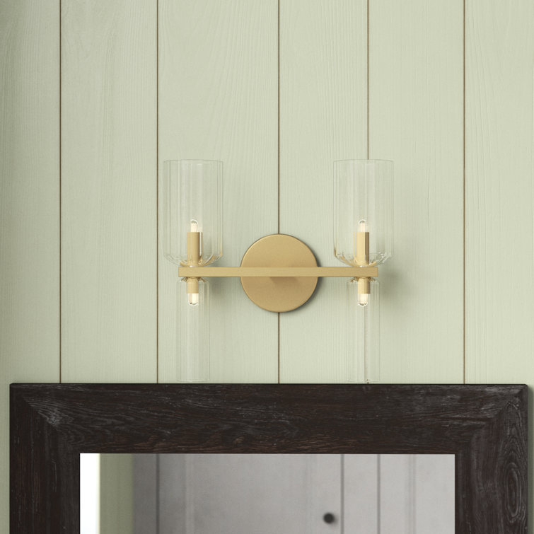 Aged Brass 4-Light Dimmable Vanity Light with Clear Glass Shades