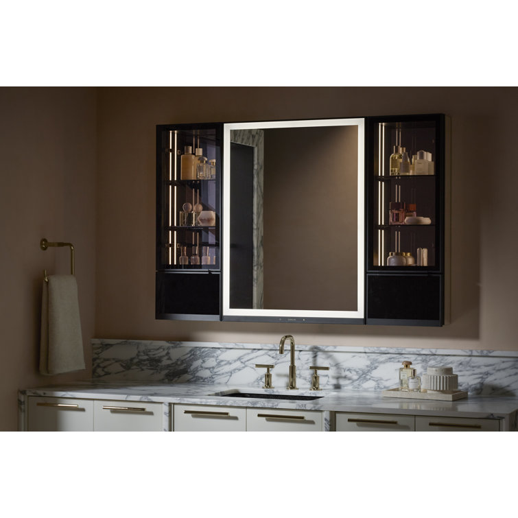 Collage 12" x 32" Black Framed Rectangular Medicine Cabinet with Mirror