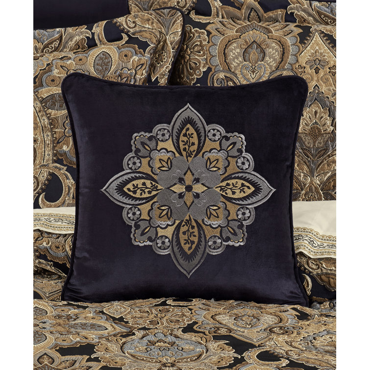 Indigo Embroidered Velvet Square Throw Pillow 18" x 18"
