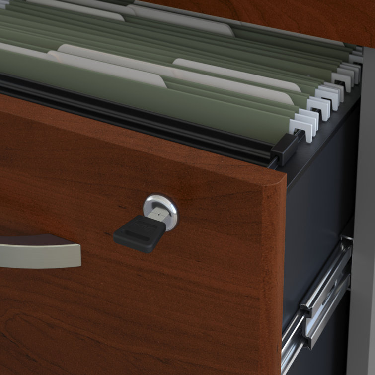 Hansen Cherry & Graphite Gray Adjustable L-Shaped Standing Desk with File Cabinet