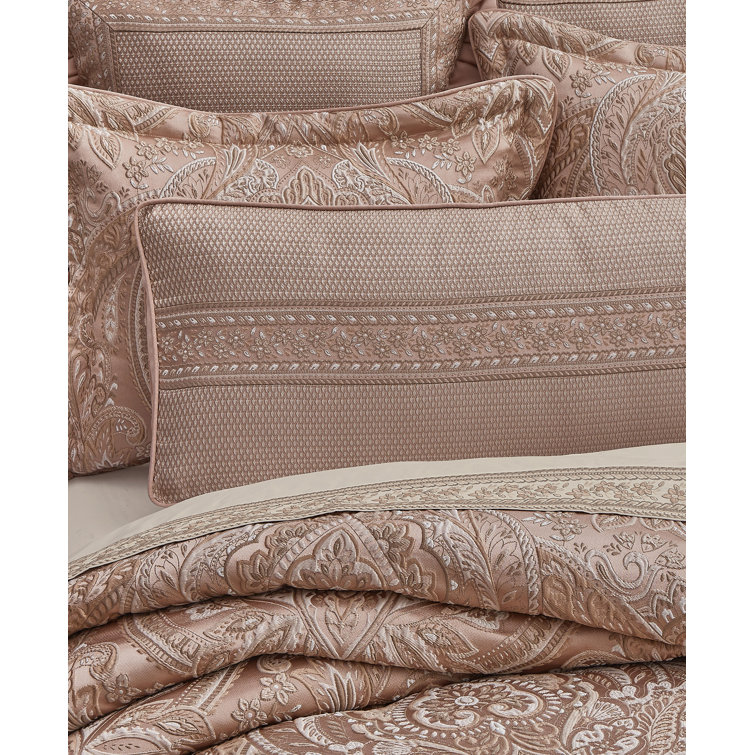 Fiorello Beige Satin Trim Rectangle Bolster Pillow