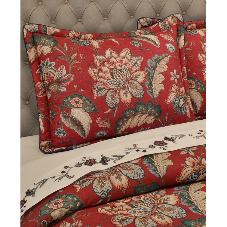 King Red Floral Jacobean Comforter Set with Pillow Shams