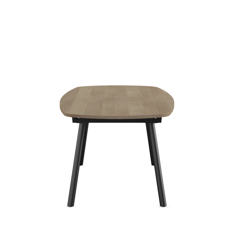 Light Beige Birch Veneer Extendable Dining Table with Black Metal Chairs