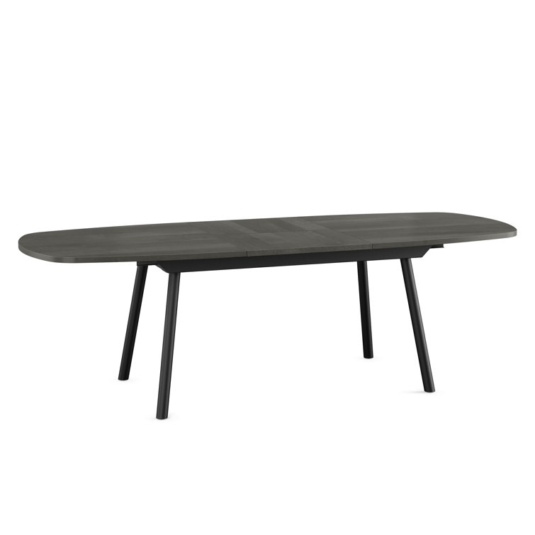 Gray Extendable Dining Table with 6 Light Beige Upholstered Chairs