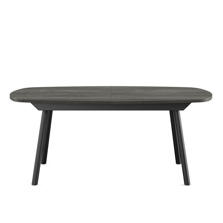 Gray Extendable Dining Table with 6 Light Beige Upholstered Chairs