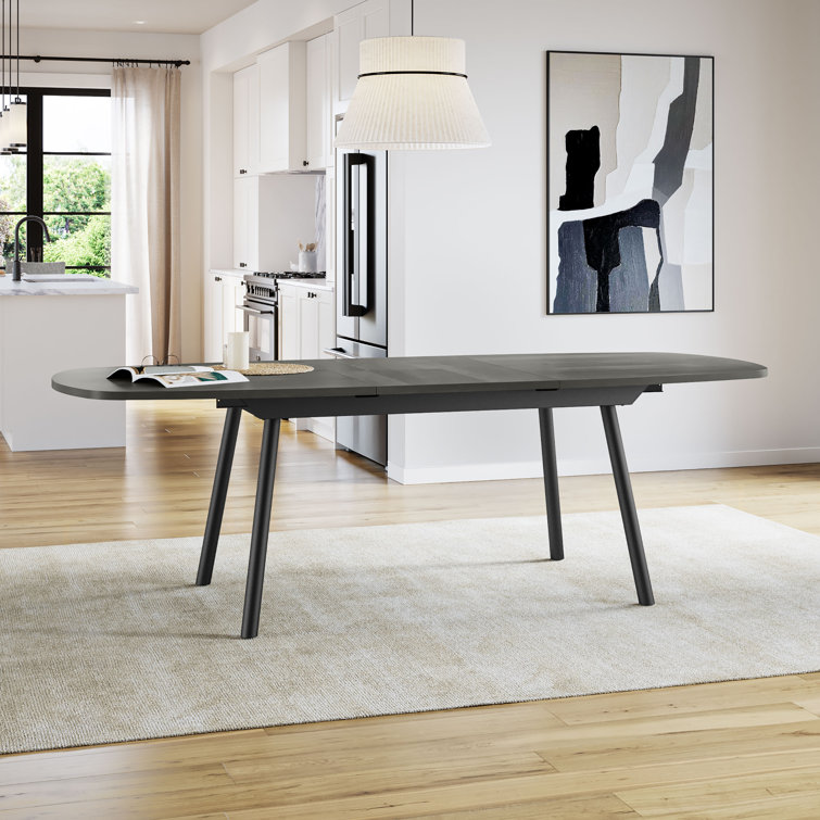 Gray Extendable Dining Table with 6 Light Beige Upholstered Chairs