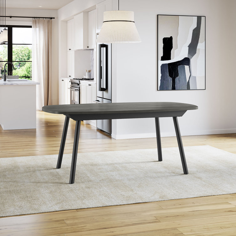 Gray Extendable Dining Table with 6 Light Beige Upholstered Chairs