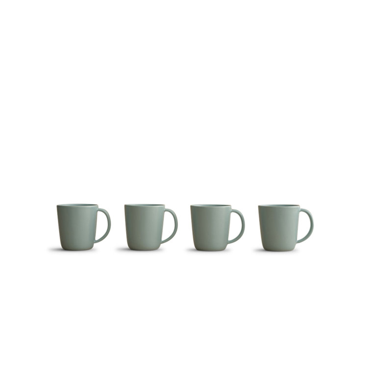 Set of 4 Green Ceramic 12oz Microwave Safe Mugs