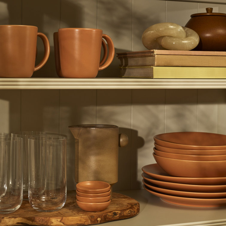 Terracotta Orange Ceramic Microwave Safe Mugs, Set of 4
