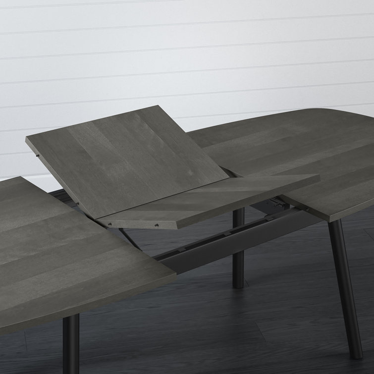 Gray Extendable Dining Table with 6 Light Beige Upholstered Chairs