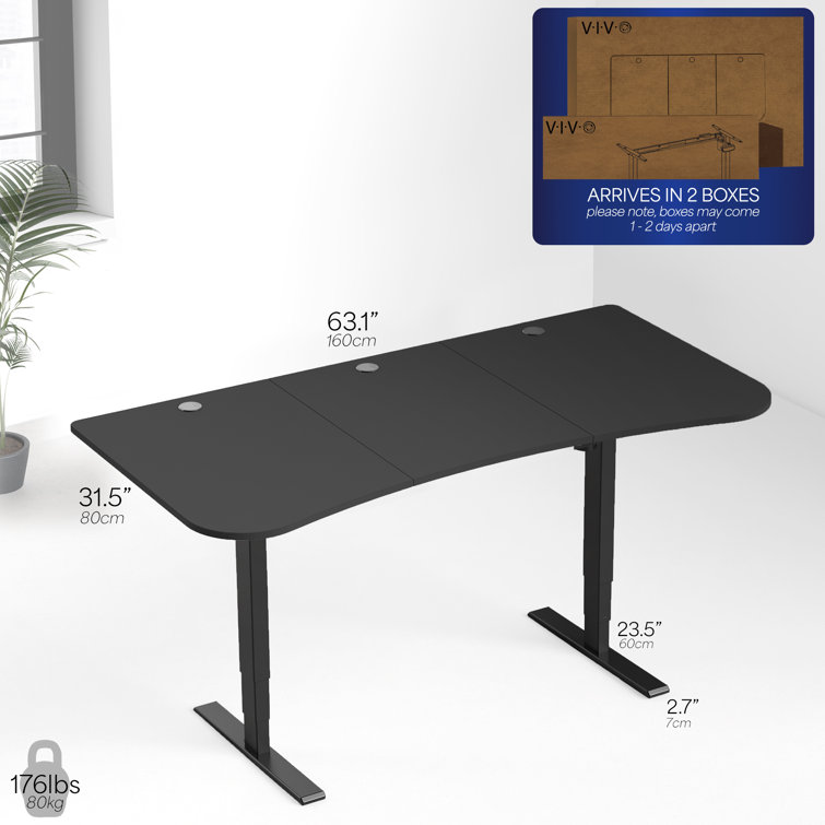 Light Wood and Black Adjustable Height Standing Desk with Power Outlet