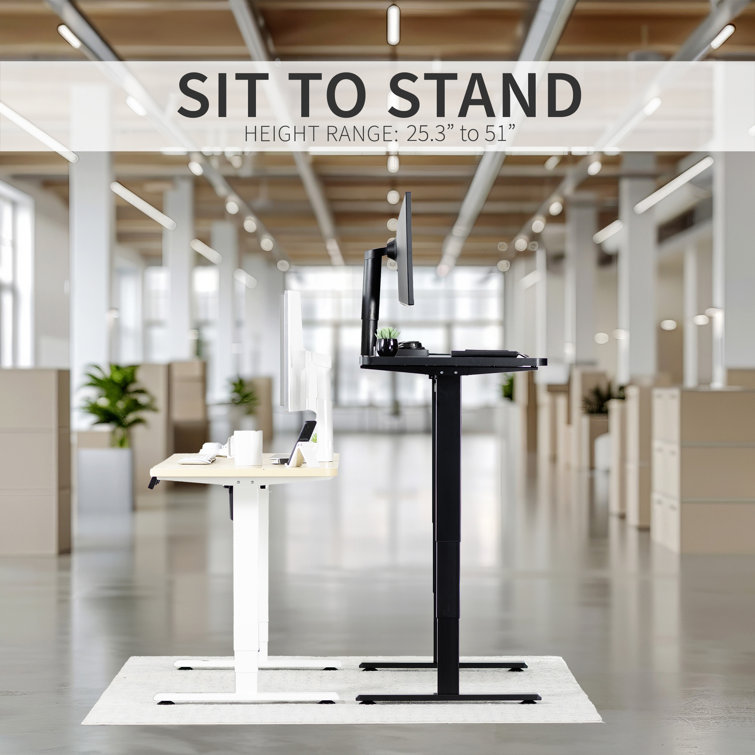 Light Wood and Black Adjustable Height Standing Desk with Power Outlet