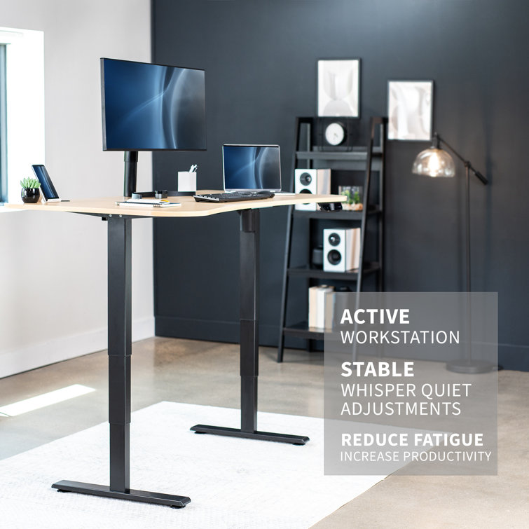 Light Wood and Black Adjustable Height Standing Desk with Power Outlet