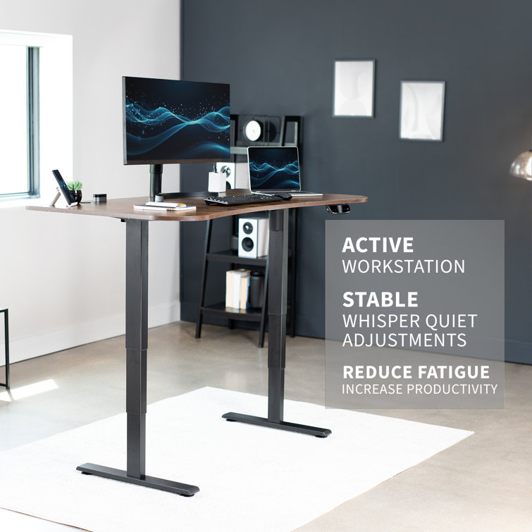 63" Vintage Brown/Black Adjustable Height Standing Desk with Power Outlet
