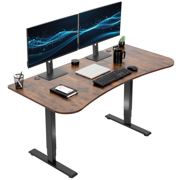 63" Vintage Brown/Black Adjustable Height Standing Desk with Power Outlet