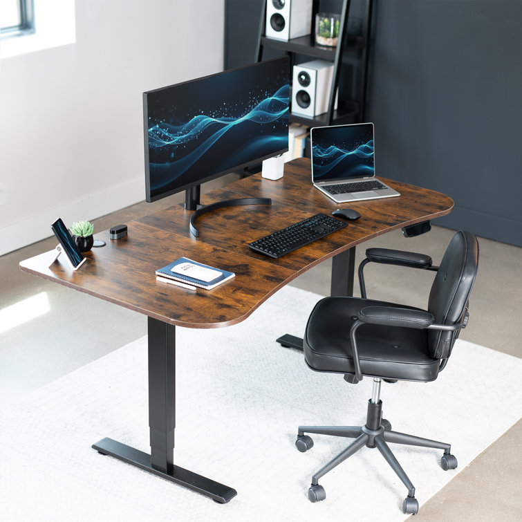 63" Vintage Brown/Black Adjustable Height Standing Desk with Power Outlet