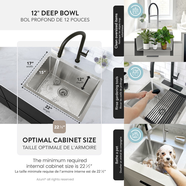 Azuni 22" Stainless Steel Single Bowl Laundry Sink with Dual Mount Installation