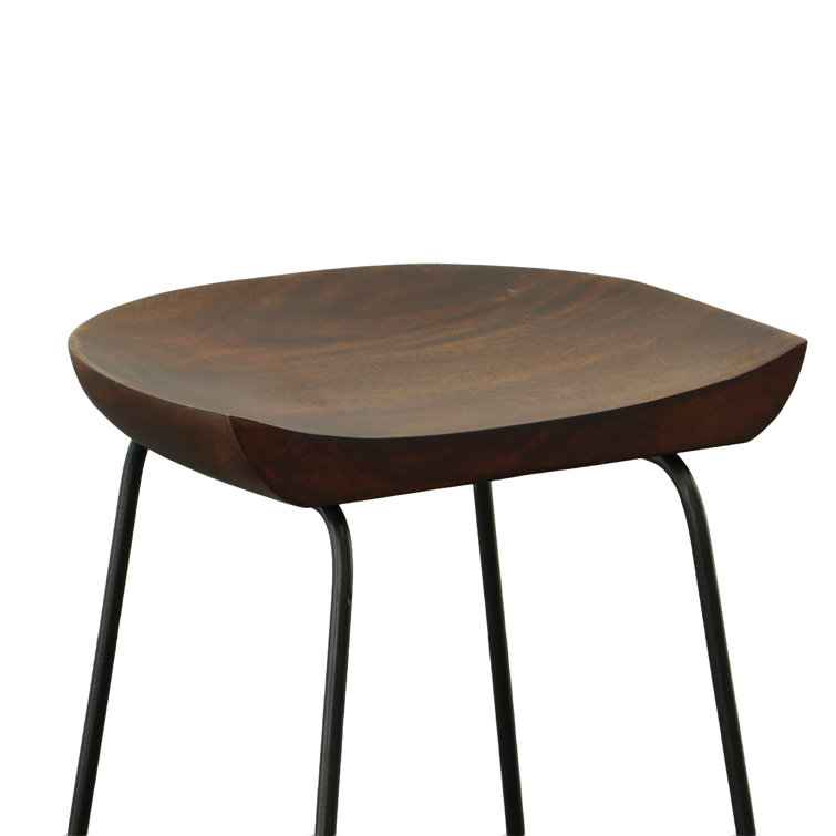 Chestnut Mango Wood and Black Iron Backless Counter Stools, Set of 2