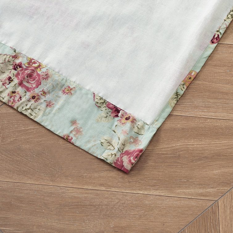 Seafoam Antique Rose Cotton Light-Filtering Rod Pocket Curtain Panels