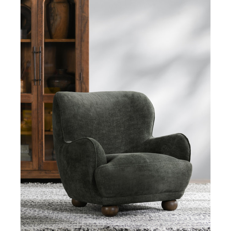 Forest Green Polyester Upholstered Wingback Armchair