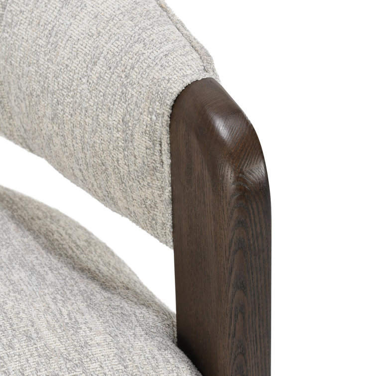 Ivory Bouclé Upholstered Swivel Barrel Chair with Wood Arms