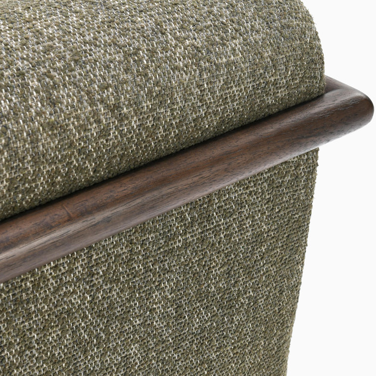 Green Upholstered Swivel Armchair with Brown Wood Frame