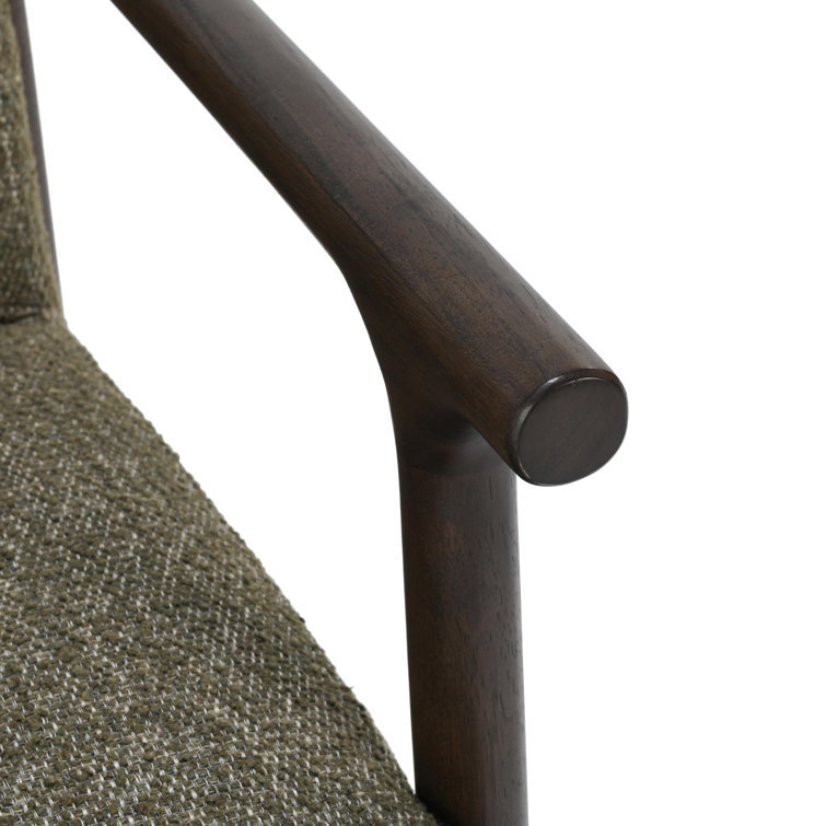 Green Upholstered Swivel Armchair with Brown Wood Frame