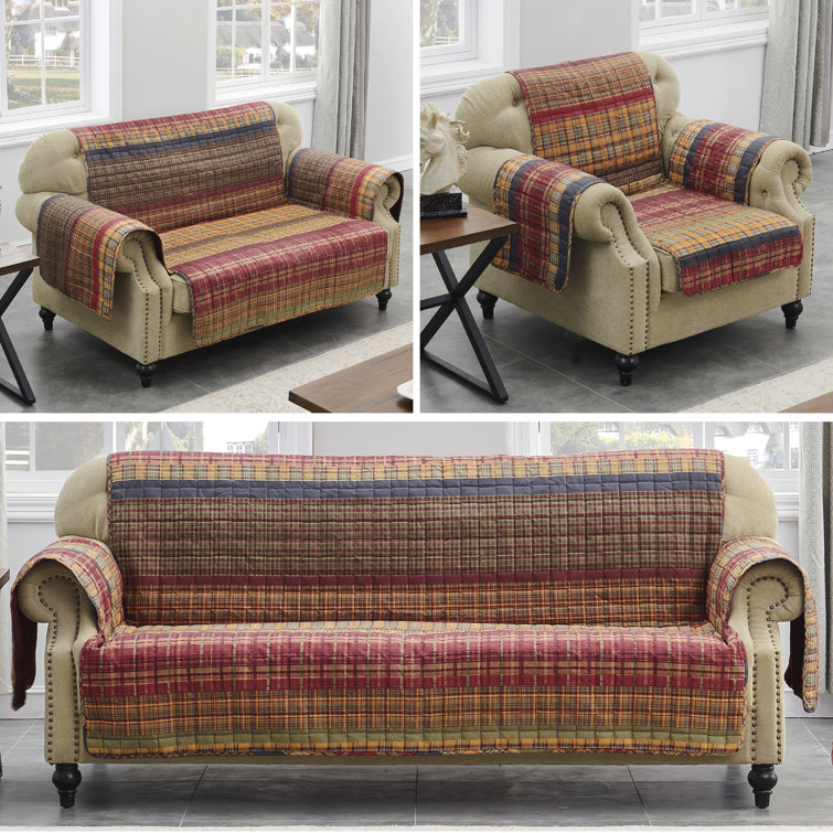 Gold Rush Reversible Plaid Sofa Slipcover