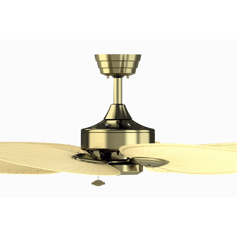 Antique Brass Ceiling Fan with Natural Palm Blades, 52-inch