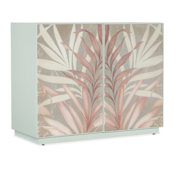 Green and Pink Floral Transitional Accent Cabinet