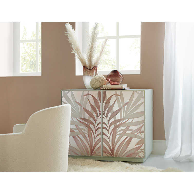 Green and Pink Floral Transitional Accent Cabinet
