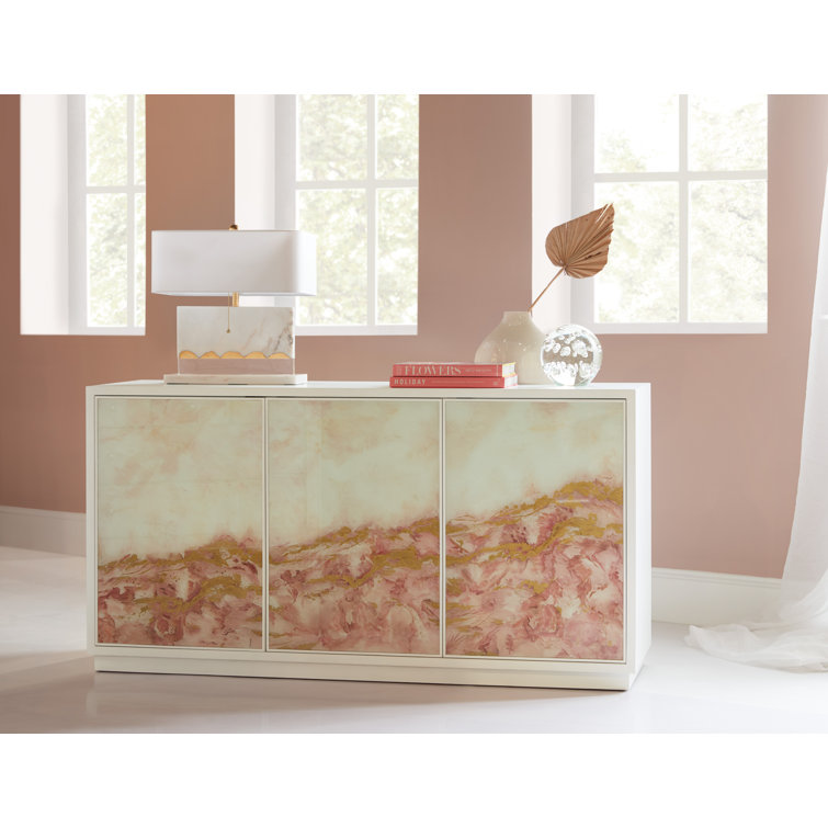 Beige and Cream Transitional Credenza with Artistic Panels