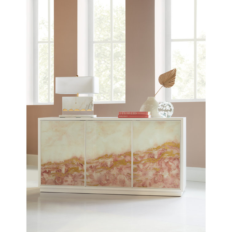 Beige and Cream Transitional Credenza with Artistic Panels
