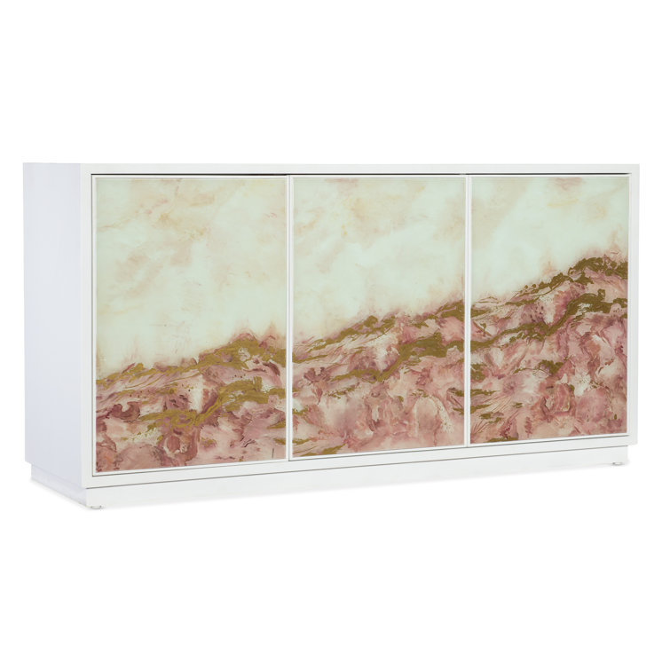 Beige and Cream Transitional Credenza with Artistic Panels