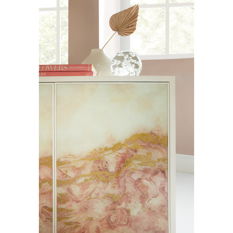 Beige and Cream Transitional Credenza with Artistic Panels