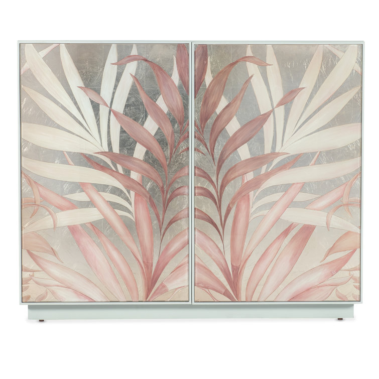 Green and Pink Floral Transitional Accent Cabinet