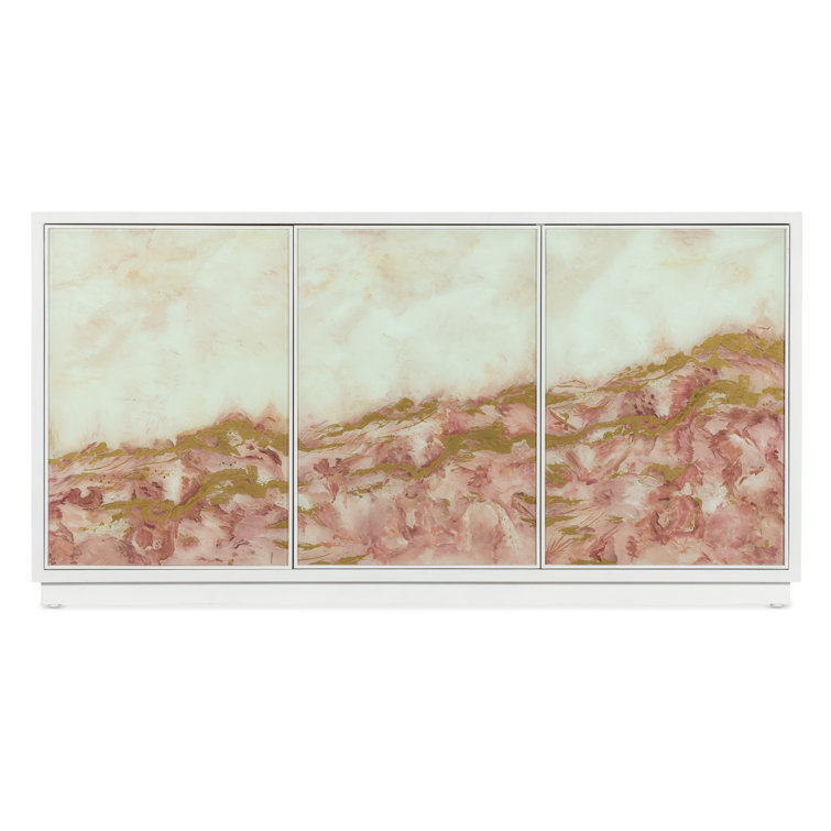 Beige and Cream Transitional Credenza with Artistic Panels