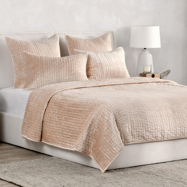 Bliss Pink Velvet King Quilt Set with Cotton Sateen Back