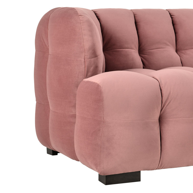 Blush Pink Velvet Tufted Sofa with Solid Wood Frame