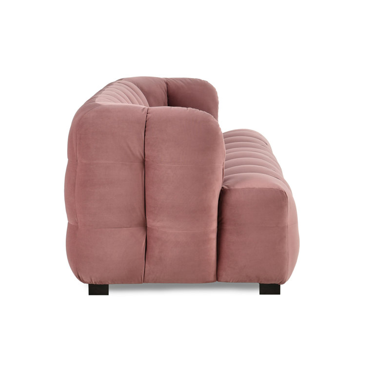 Blush Pink Velvet Tufted Sofa with Solid Wood Frame