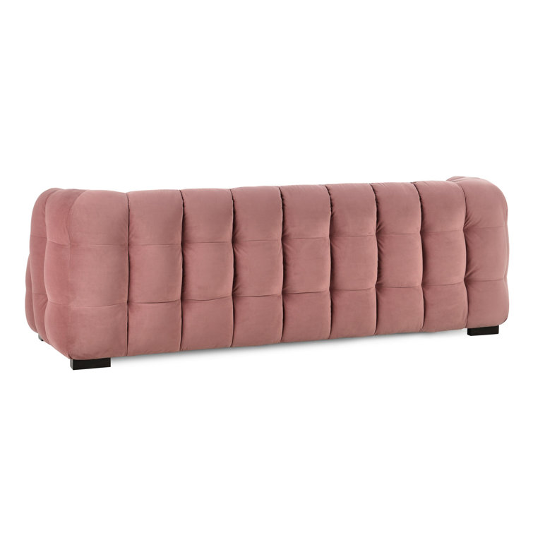 Blush Pink Velvet Tufted Sofa with Solid Wood Frame
