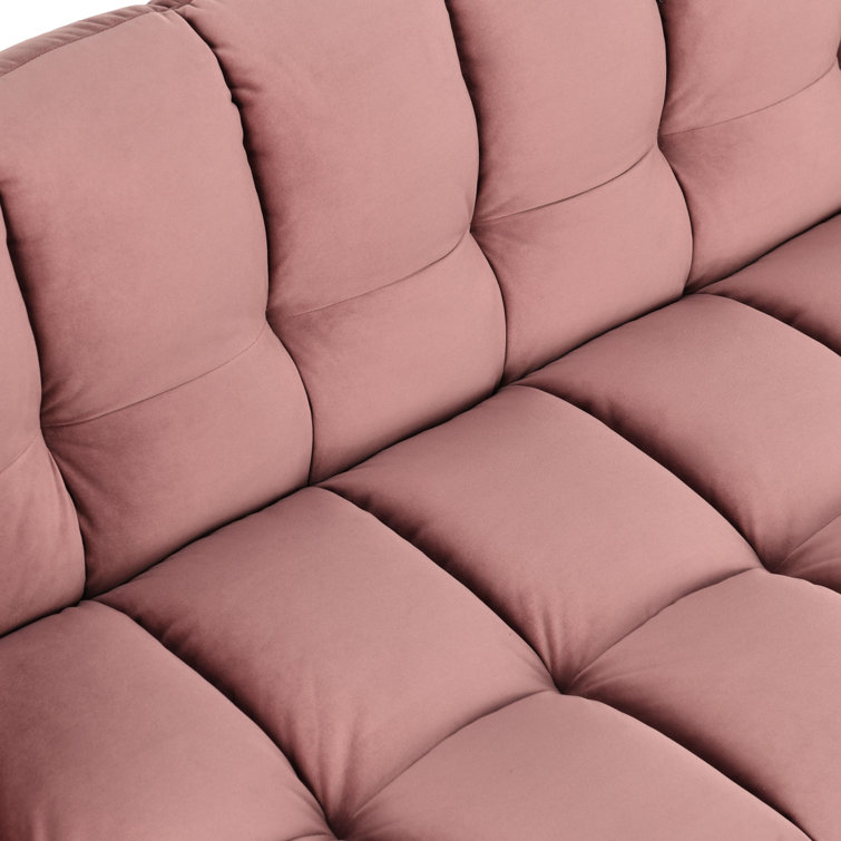 Blush Pink Velvet Tufted Sofa with Solid Wood Frame