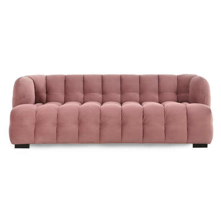 Blush Pink Velvet Tufted Sofa with Solid Wood Frame