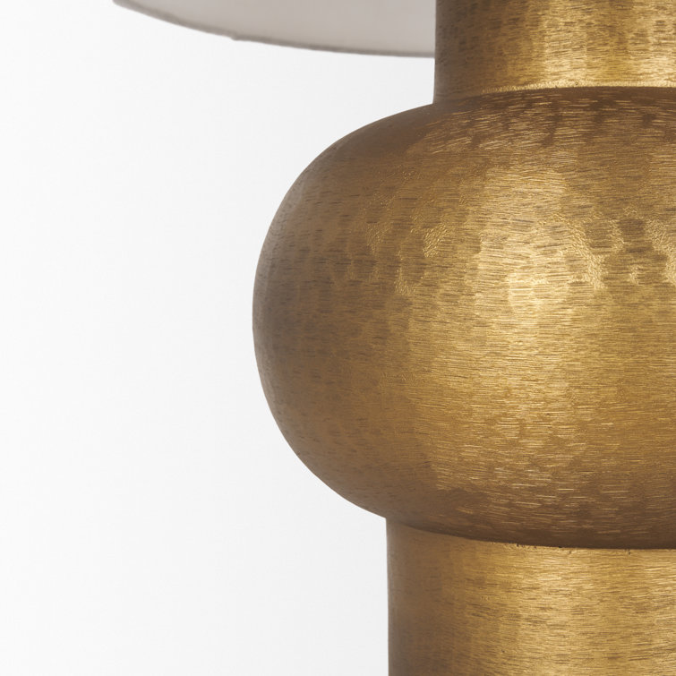 Gold Textured Metal Table Lamp with Cotton Blend Shade