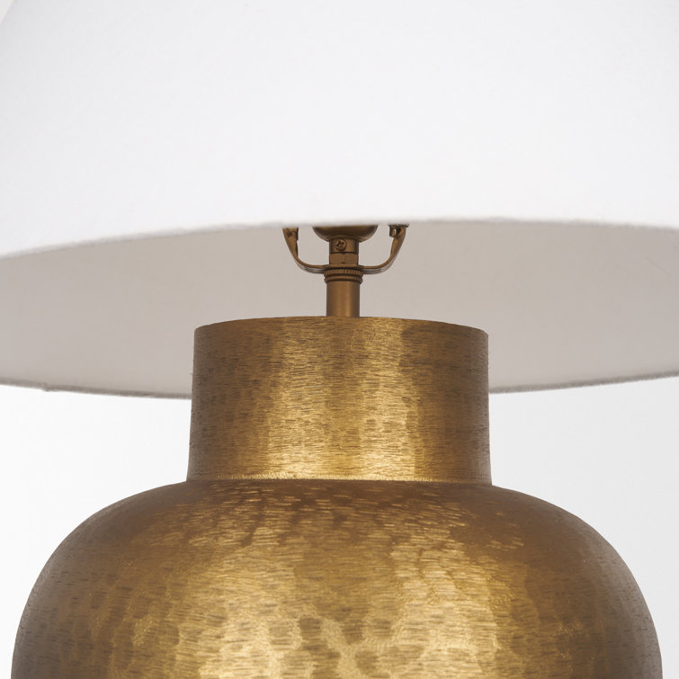 Gold Textured Metal Table Lamp with Cotton Blend Shade