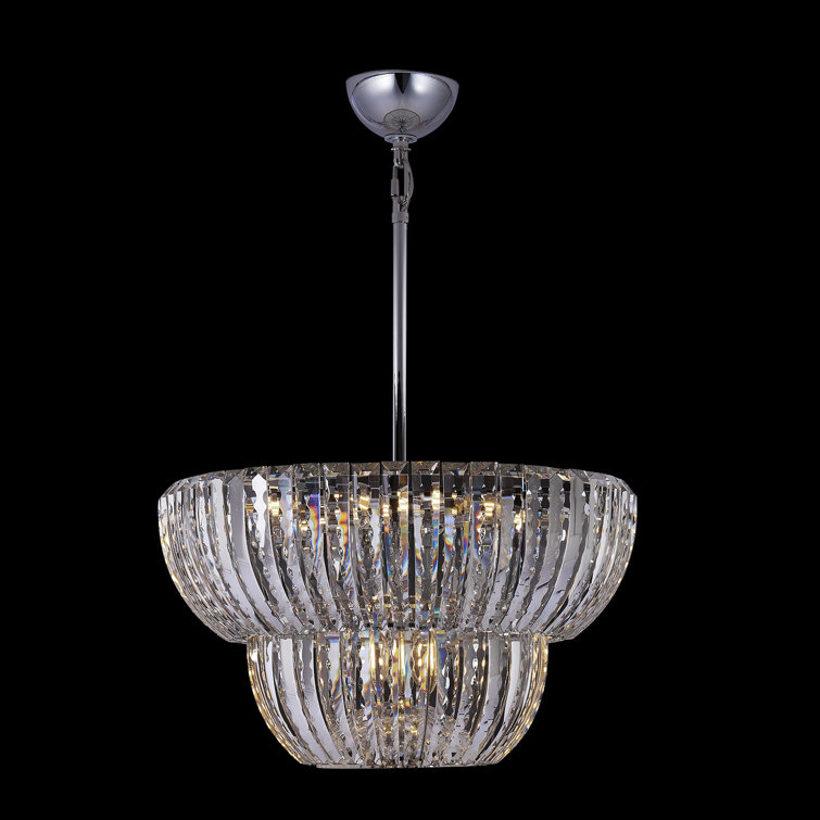 Contemporary Crystal LED Chrome Bowl Pendant Light
