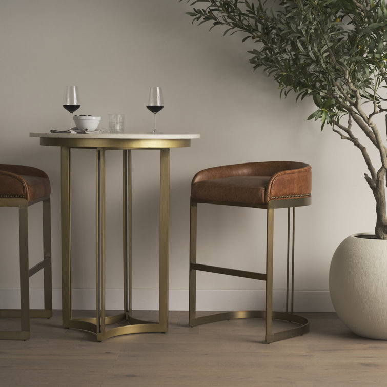 Brown Leather and Gold Metal Saddle Bar Stool