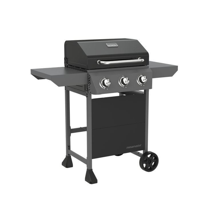 Megamaster Black 3-Burner Propane Gas Grill with Side Tables